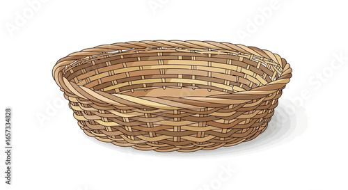 Handmade wicker basket illustration, crafted with interlaced twigs