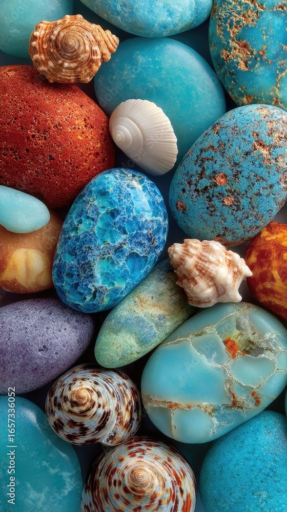 Obraz premium Colorful stones and shells, close-up