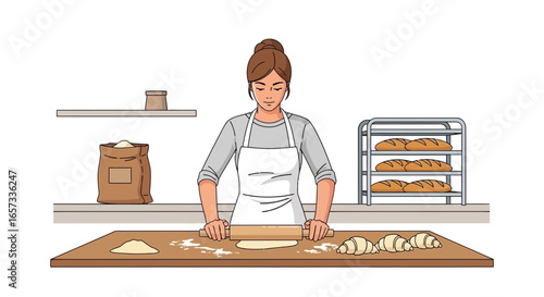 Skilled pastry chef expertly rolling dough, preparing delectable croissants