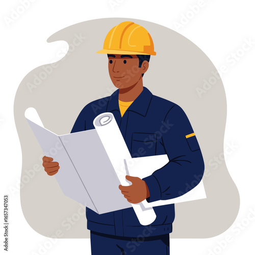 Construction Worker with Blueprint