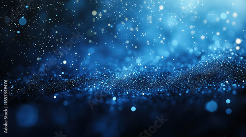 A dark blue background with particles or elements randomly drifting in space. 