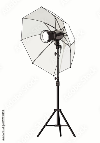 Studio Flash Light with Diffuser Umbrella on Adjustable Stand