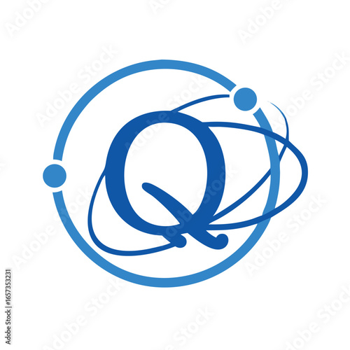 Orbiting Electron Letter Q Monogram Logo - Modern Science & Tech Vector Icon