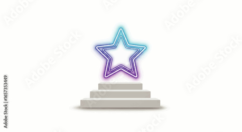 Glowing Neon Star Award on a Three-Tiered Pedestal