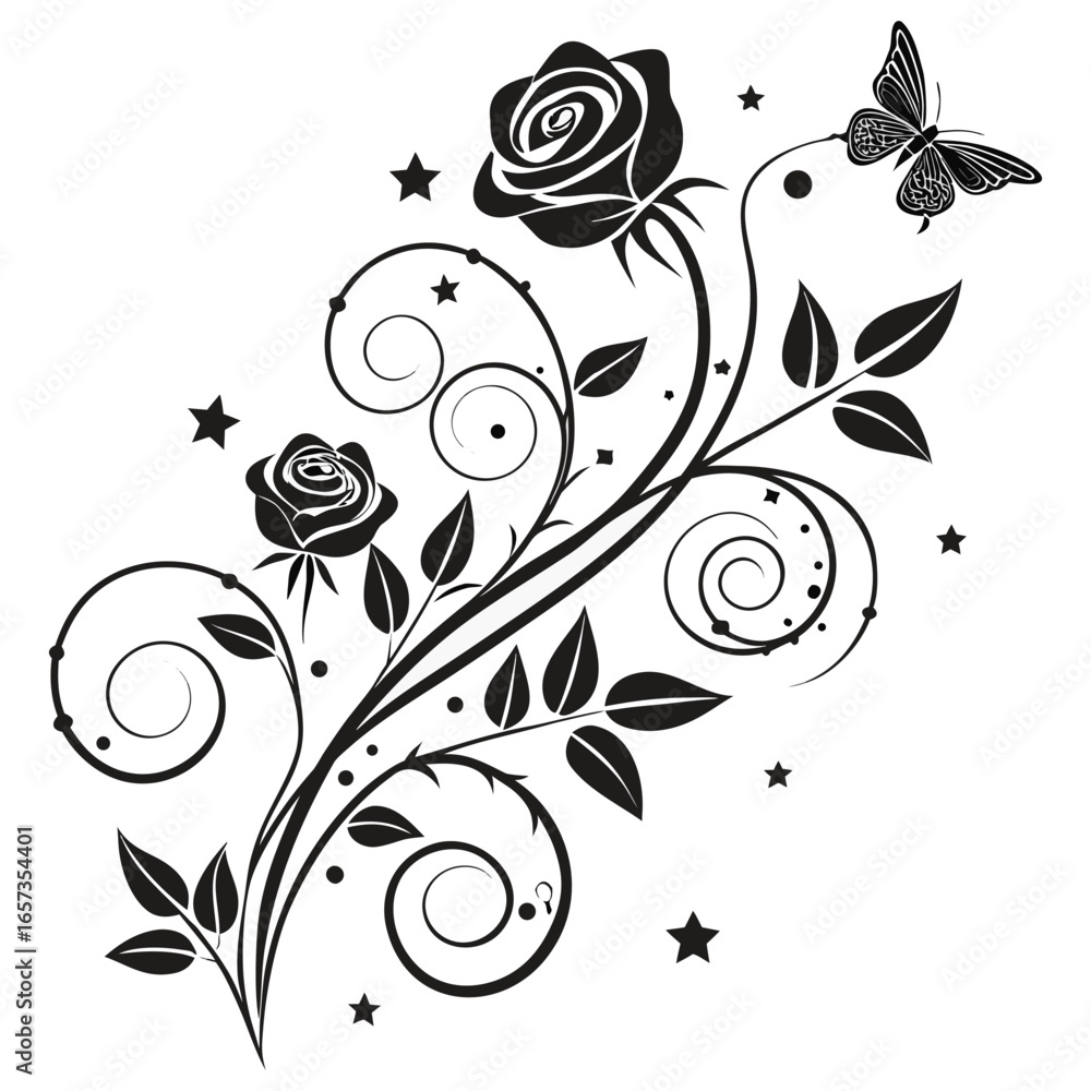 Black Scroll Ornate Element Plant Swirly Scrollwork Floral ornament Black Scroll Scroll Tangle.