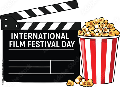 International film festival day with clapperboard and popcorn celebration of cinema and movies around the world