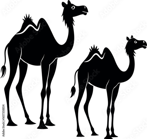 Two Silhouette Camels Stand Together, A Simple Graphic Design