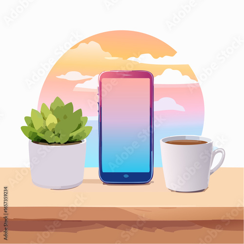 Hand using smartphone with coffee cup in the table
4
