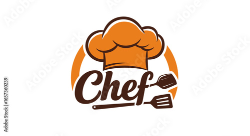 PNG vector graphic of a chef's hat with spatula and chef text, ideal for restaurant logos, food blogs, and culinary websites.  Download this high-quality, easily scalable image for your next project