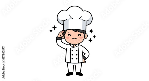Happy cartoon chef in a toque, perfect for food blogs, restaurant menus, or culinary websites.  High-quality vector PNG for easy use in your designs. Download now!