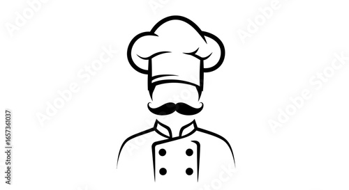 A vector illustration showcases a chef with a classic hat and mustache, ideal for culinary-themed designs, restaurant branding, or food-related projects, presented in a clean style.