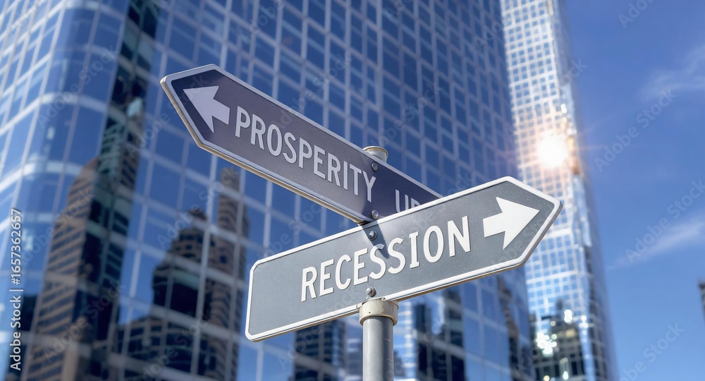 Obraz premium Directional Signpost Indicating Prosperity and Recession