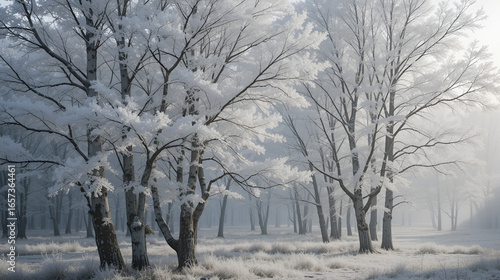 Birch trees covered with hoarfrost