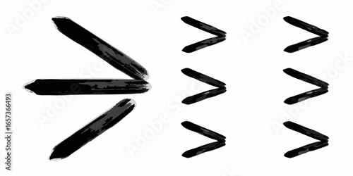 Vector a collection of greater than symbols rendered with a brush stroke effect in black ink on a white background