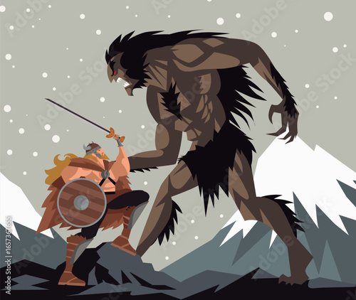 norse mythology grendel beast fighting beowulf