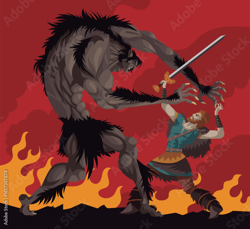 norse mythology grendel beast fighting beowulf