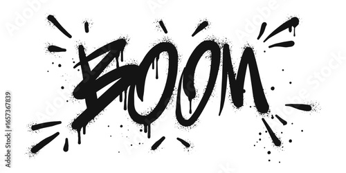 Spray painted graffiti Boom word in black over white. Boom drip symbol. isolated on white background. vector illustration