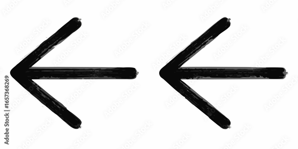 Vector two left pointing arrows drawn with a thick black marker on a white background in a simple illustration