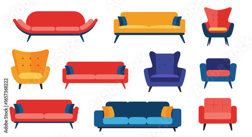 A diverse collection of modern stylish living room furniture and seating options displayed together