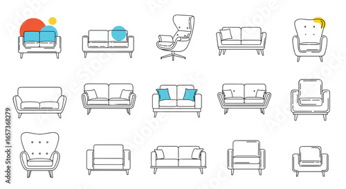 Collection of various stylish sofas and armchairs for modern living room furniture design ideas