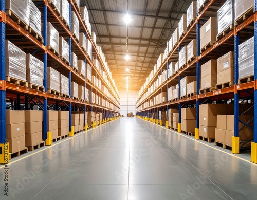 Generated image　物流倉庫に梱包された段ボール箱