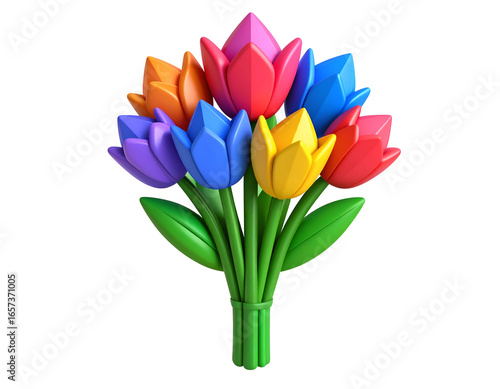 Rainbow Tulip Bouquet 3D Render