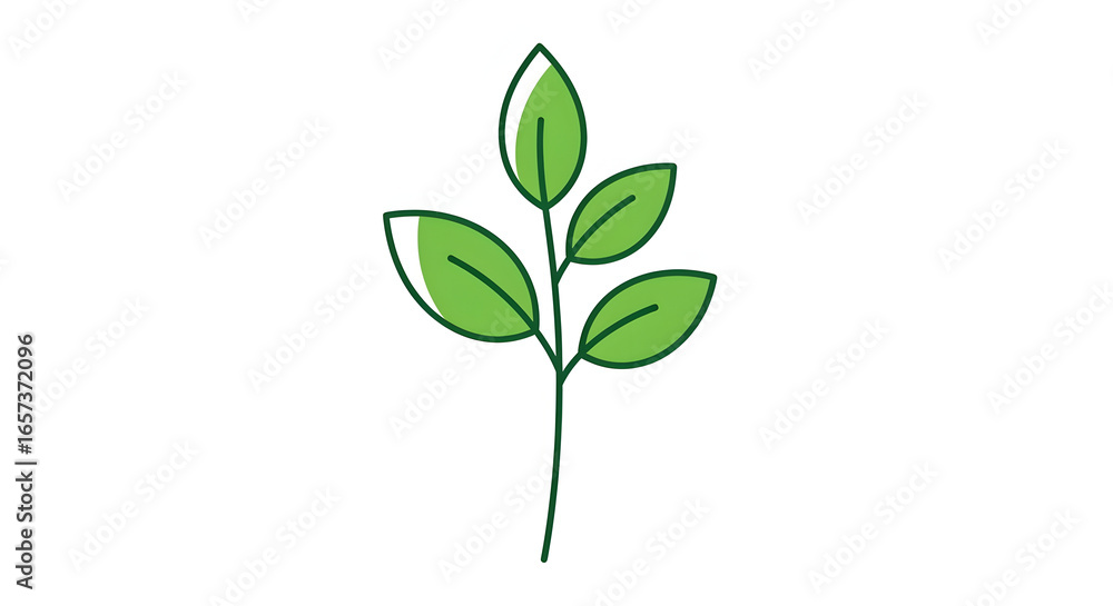 Fototapeta premium Green Leaf Branch Illustration on White Background Simple Plant