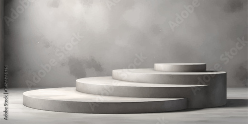 A single clean blue porcelain plate rests on a pedestal on the wall, isolated from a stack of dinnerware