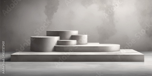 3d render of an empty white ceramic cup on a podium with a spotlight