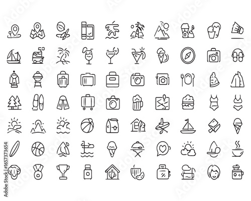 Set of outline icons related to child and pet adoption. Linear icon collection