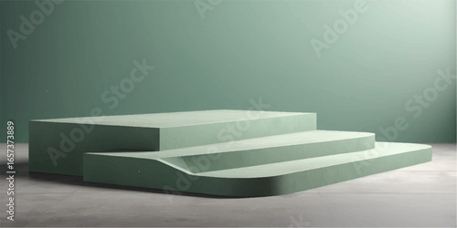 A clean, empty room with a green wall and modern furniture, perfect for an interior design concept