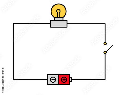 Simple electrical circuit with a single light bulb illustration