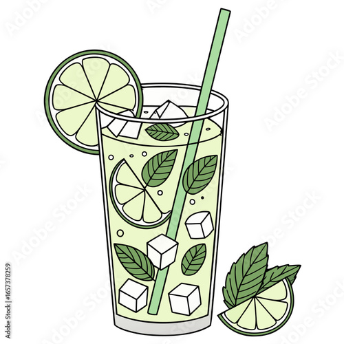 Mojito Cocktail Vector Transparent PNG. Perfect for: tropical cocktail menus, summer bar promotions, beach party posters, drink recipe illustrations