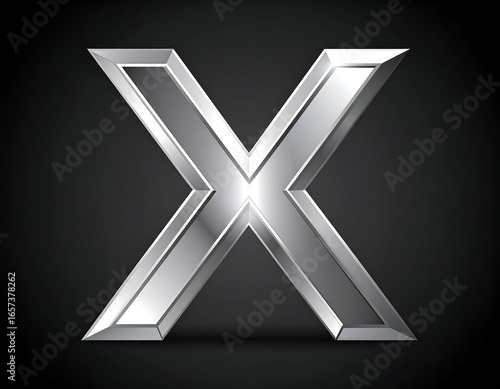 Polished chrome 'X' with beveled edges against dark background