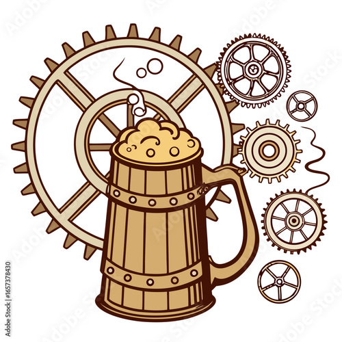 Brass Boiler Steampunk Beer Vector Transparent PNG. Perfect for: beer branding, steampunk pubs, fantasy tavern posters, industrial product design