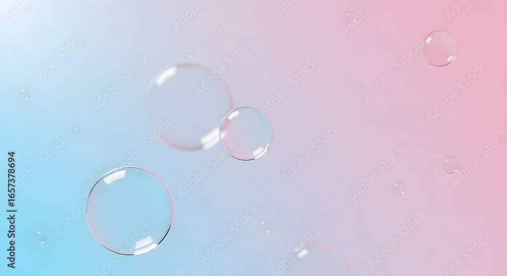 Obraz premium Floating Transparent Bubbles on Soft Blue Pink Gradient Background