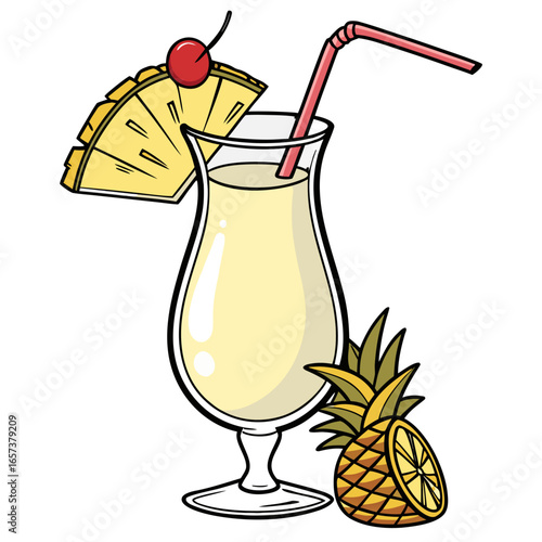 Piña Colada Vector Transparent PNG. Perfect for: tropical resort ads, summer party flyers, cocktail branding, exotic bar menus
