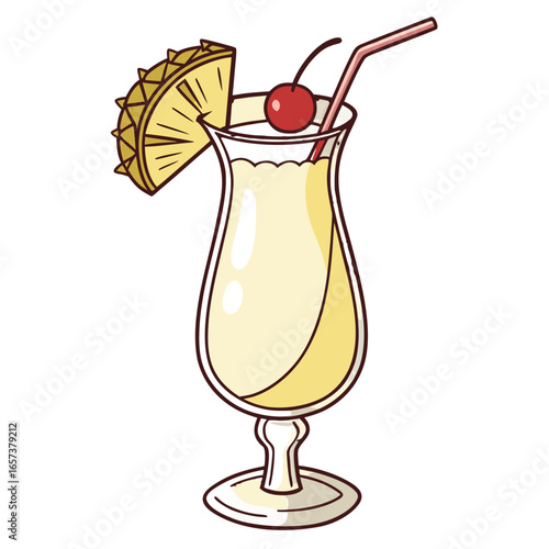 Piña Colada Vector Transparent PNG. Perfect for: tropical resort ads, summer party flyers, cocktail branding, exotic bar menus