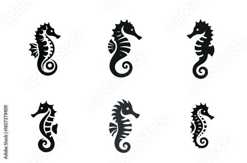 Set of Seahorse Vector Icons, Sea Creatures Illustration