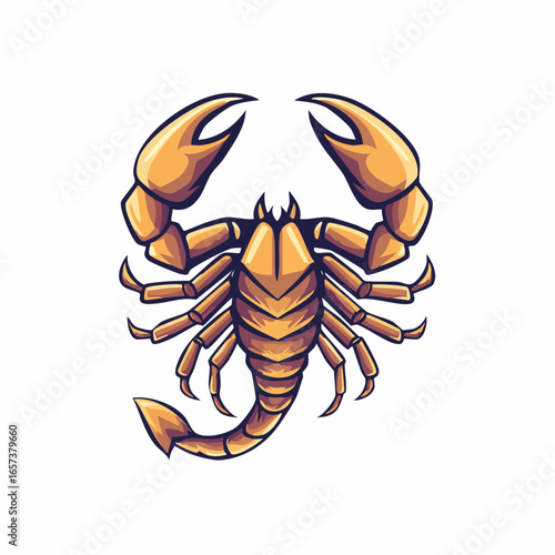 A bold illustration of a scorpion with large claws and a stinging tail, contained within a circular geometric emblem. This design is perfect for a brand logo, sports team mascot, or emblem