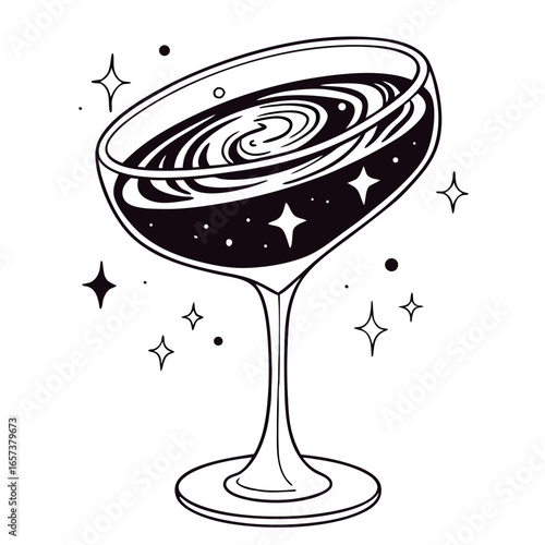 Void Nebula Cosmic Cocktail Vector Transparent PNG. Perfect for: sci-fi branding, cosmic fantasy posters, RPG interstellar menus, mystical assets