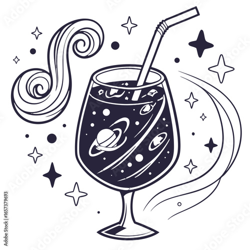 Void Nebula Cosmic Cocktail Vector Transparent PNG. Perfect for: sci-fi branding, cosmic fantasy posters, RPG interstellar menus, mystical assets