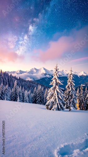 Winter wonderland mountain sunrise