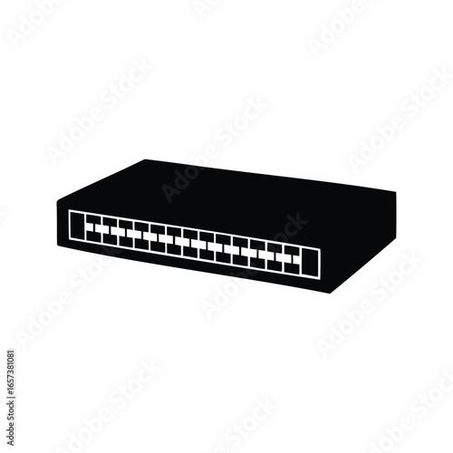Black and White Image of a Modern Network Switch Device Illustration, Network switch silhouette vector illustration