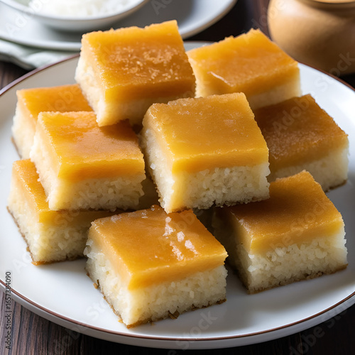 Biko is a sweet rice cake from the Philippines. It is made of coconut milk, brown sugar, ginger, and glutinous rice. It is usually topped with latik.