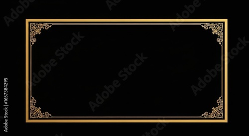 Elegant ornate golden border frame with intricate scrollwork on a deep black background