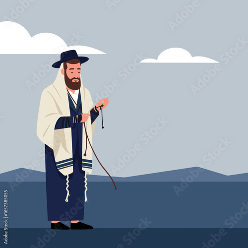 Jewish Man Wearing Tallit and Prayer Shawl