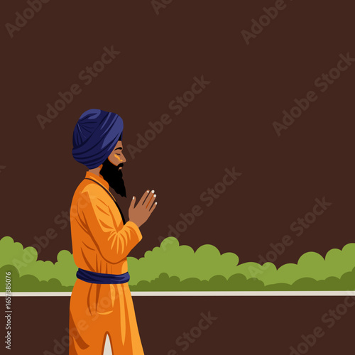 Sikh Man Praying in Traditional Attire