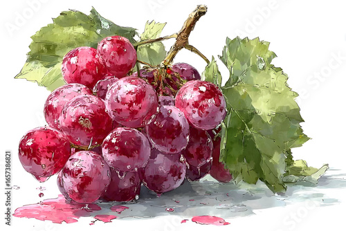 Juicy Red Grapes Watercolor Painting