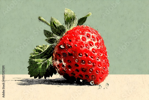 Juicy Red Strawberry with Water Droplets